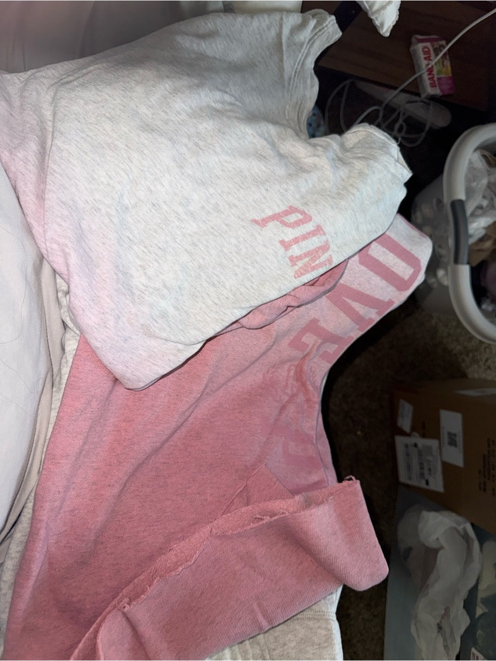 PINK VS Short Sleeve Tee and matching sweat pants in grey and pink